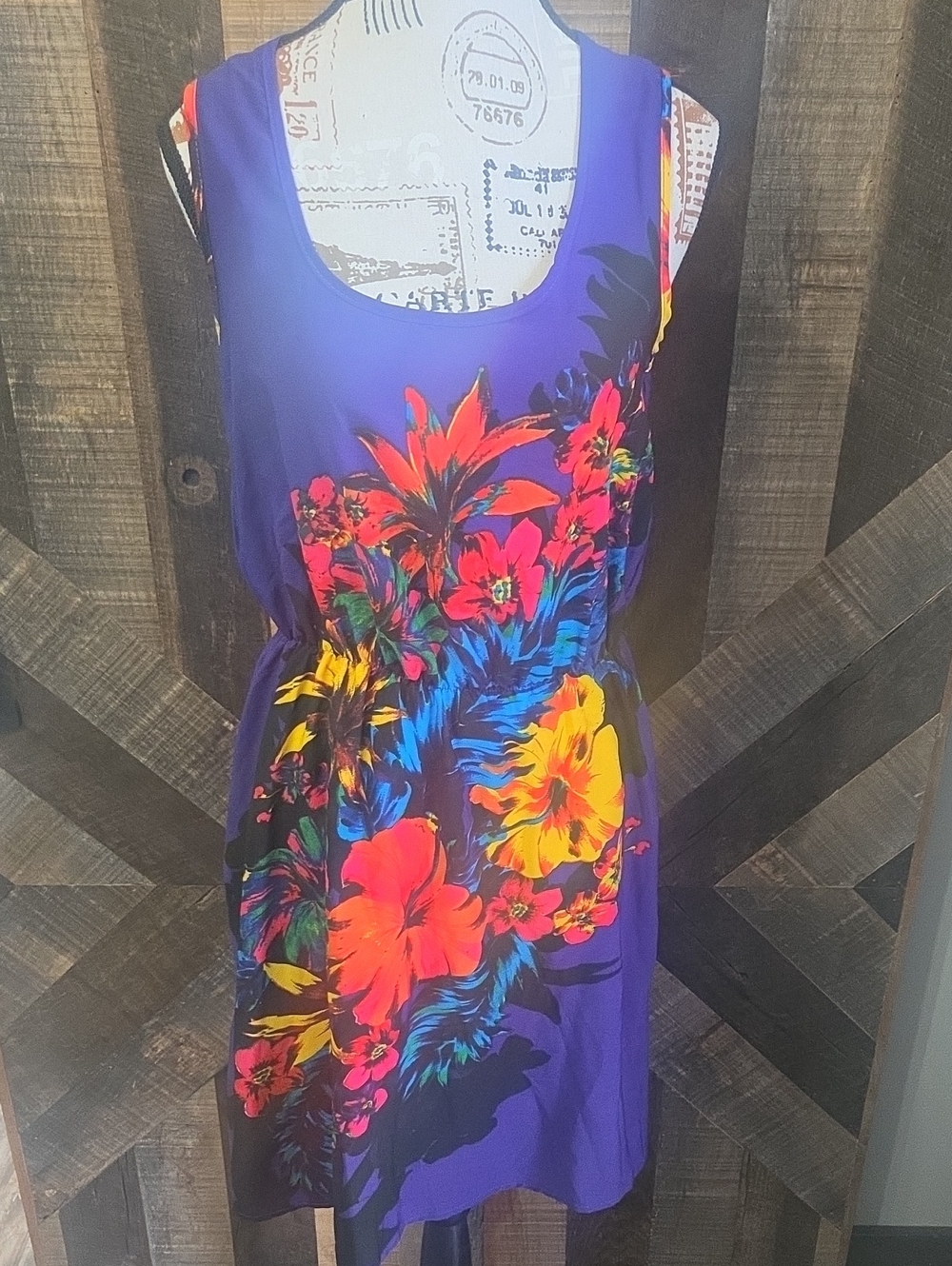 Maurices Purple Tropical Floral Sleeveless Dress
